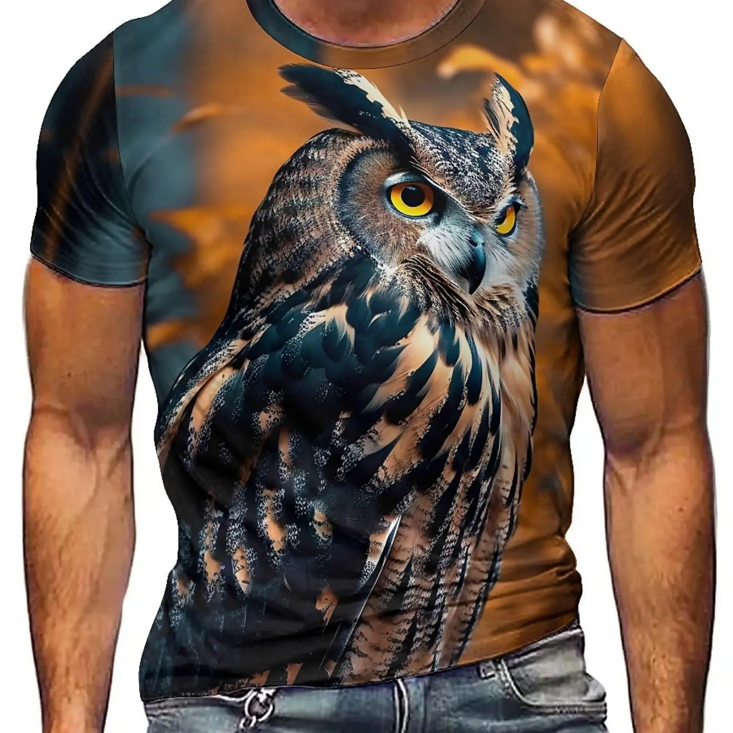 Heren en dames 3D-print Uil grafisch T-shirt - Zacht polyester, losvallend groot formaat, levendig geometrisch patroon