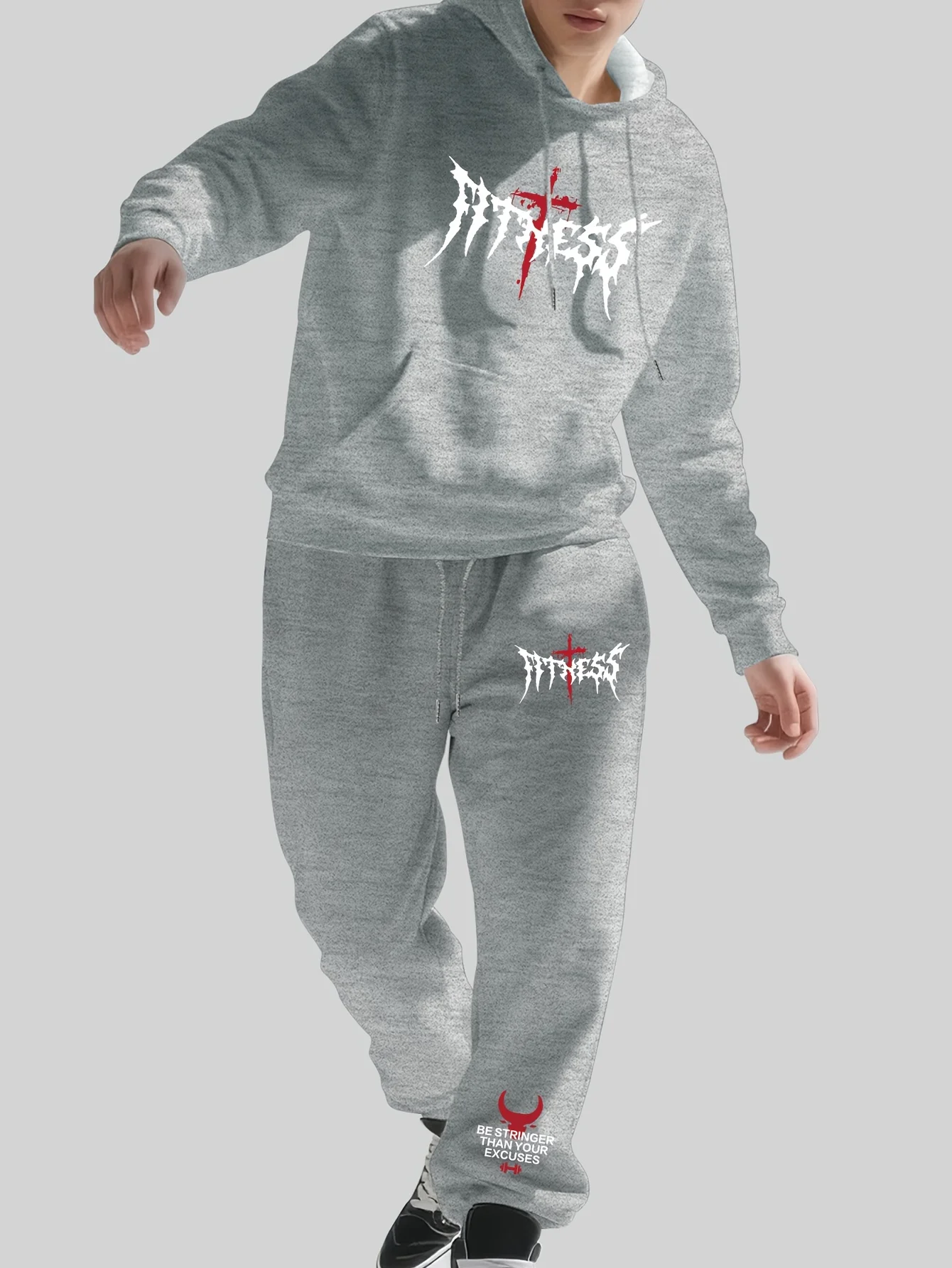 Men Thick Tracksuit Autumn Winter Gothic Fitness CrossPrint Hoodie+Jogger Pants 2Pcs Set Warm Casual SportsStreetwear Sweat Suit