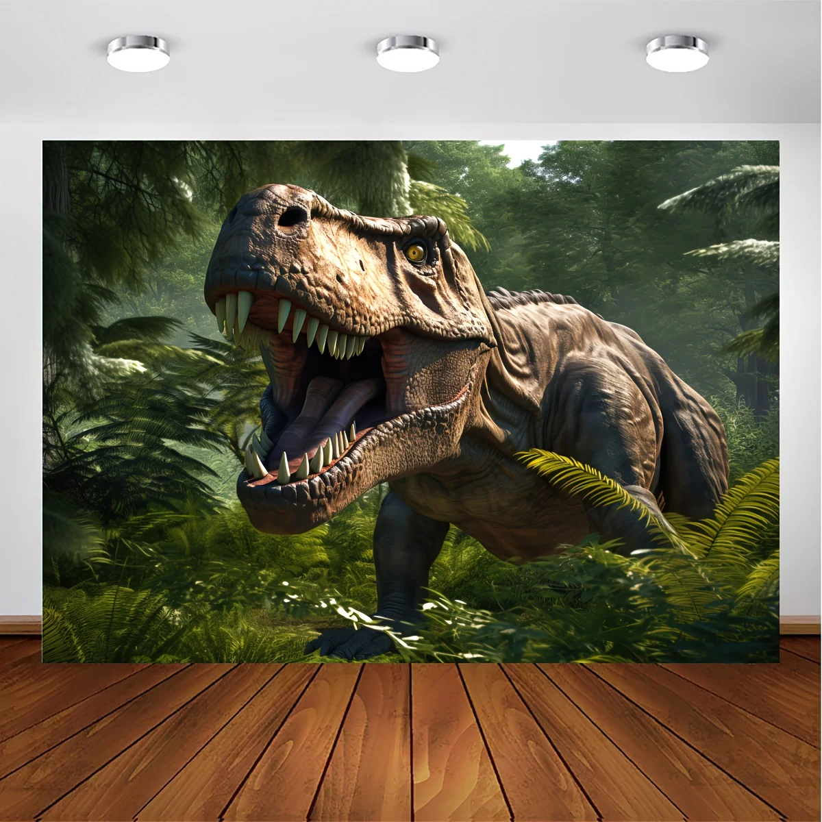 Lebendige Polyester Dinosaurier Muster Fotografie Hintergrund-großformat ige alte Dschungel tropischen Thema, Geburtstags feier liefert