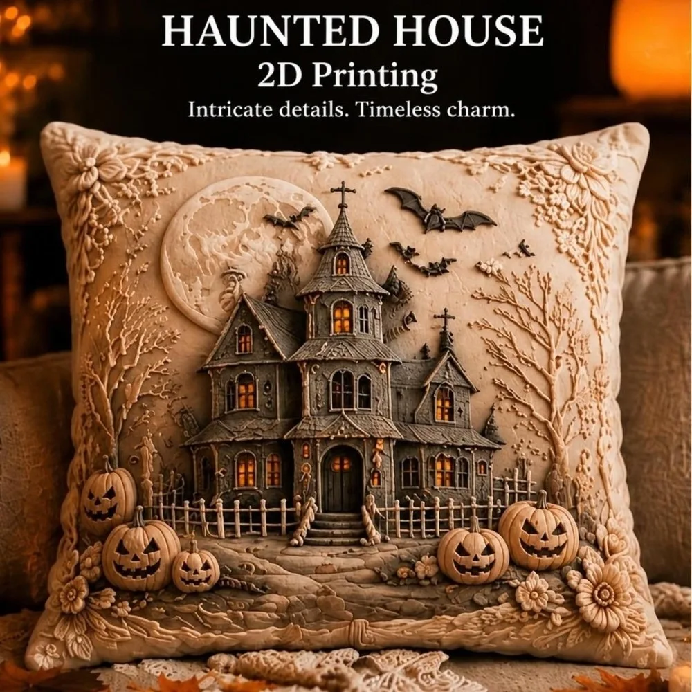 Fashion 2D Printing Halloween Pillowcases Soft Sofa Decor Pillow Protectors Zippered Terrifying Pumpkin Pillow Covers Fall Decor
