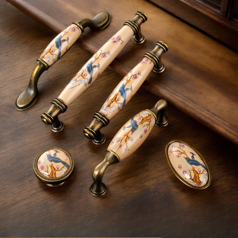 1pc Ceramic Knobs Bird Pattern Cabinet Dresser Kids Child Pulls Door Handles Cupboard Wardrobe Cabinet Drawer Handles Pulls