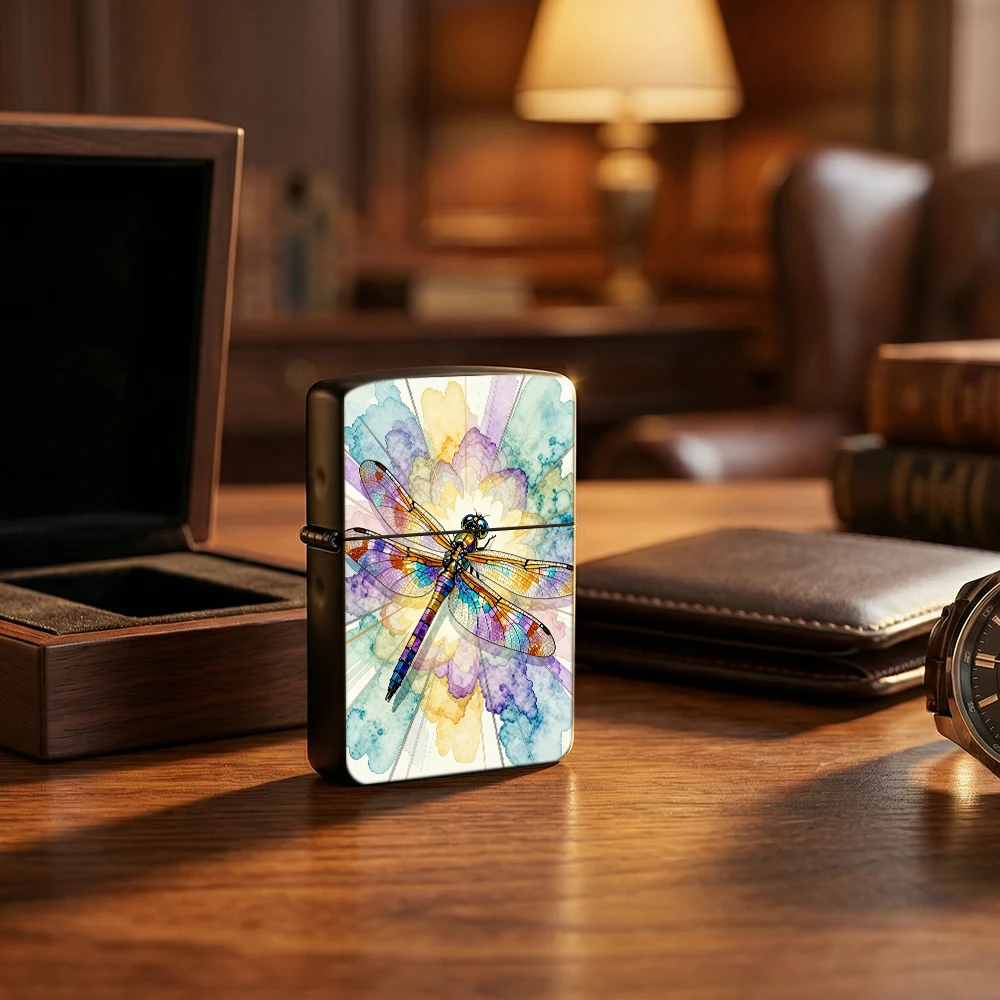 Vintage Flip Top Lighter lighters vintage Colorful Dragonfly Stained Glass Style Watercolor Art Print lighters for smokers