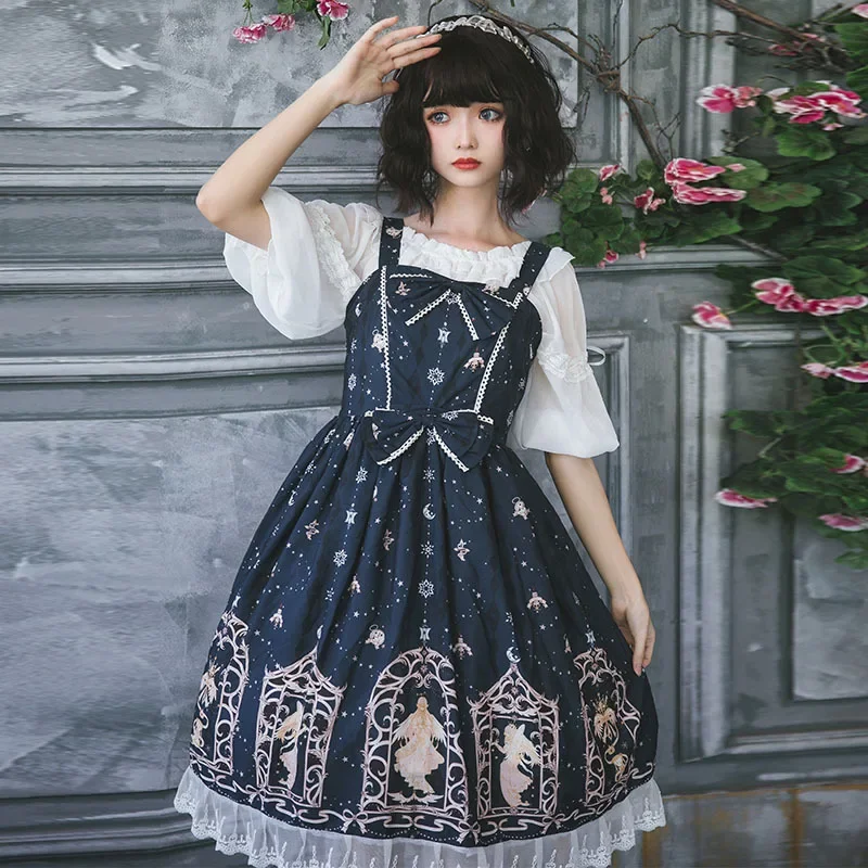 

The Night Stars Fall ~ Retro Style Lolita Dress Printed Casual Midi Party Dress By Eieyoumi