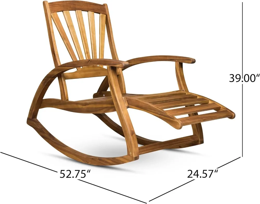 Sedia a dondolo da esterno in legno di Acacia con poggiapiedi, poggiapiedi retrattile resistente agli agenti atmosferici con finitura in Teak