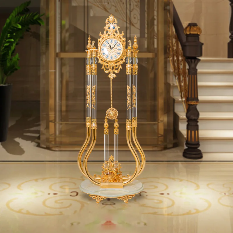 

Antique Style Golden Copper Luxury Vintage Grandfather Clock Home Decor Standing Floor Clocks