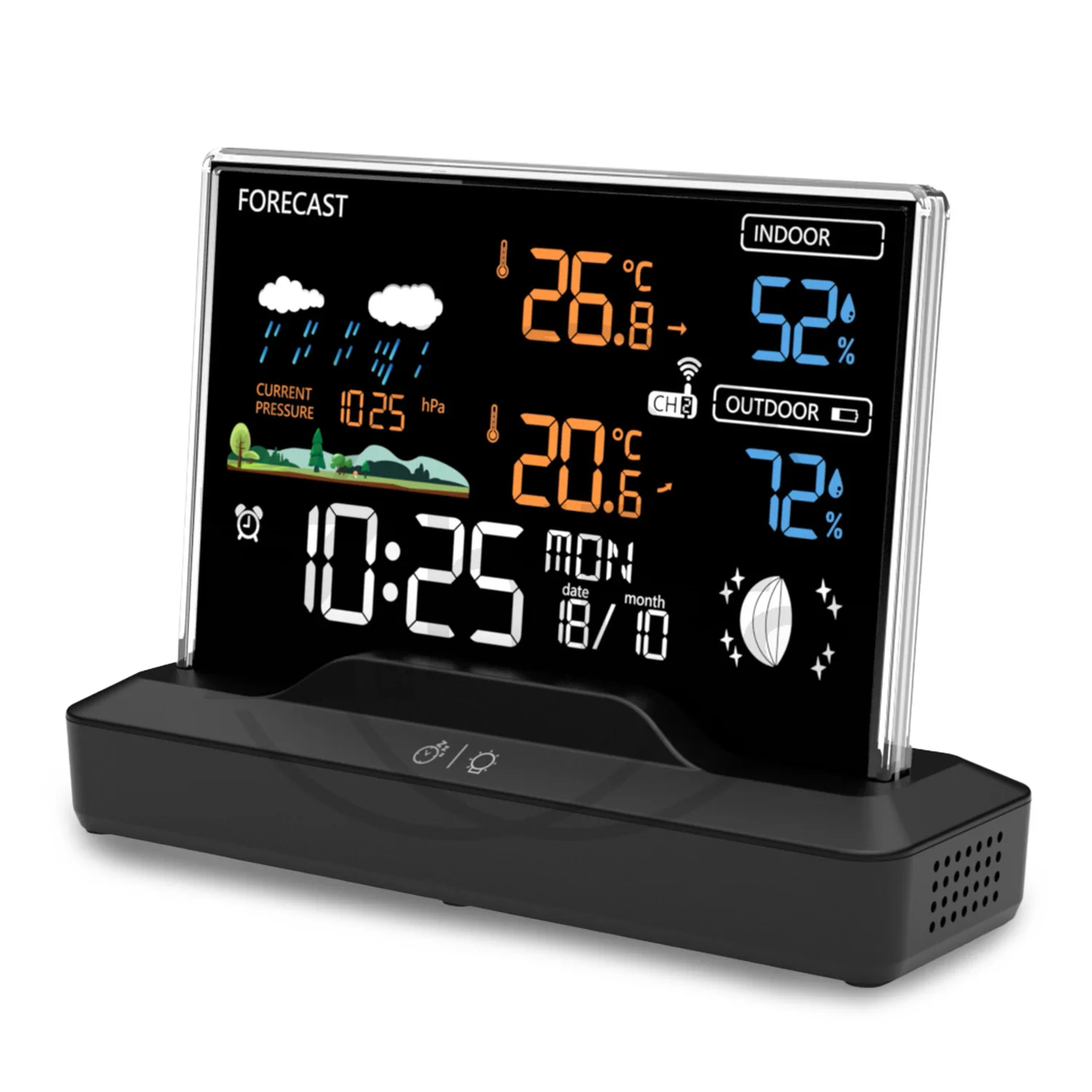 

New Weather Clock Weather Forecast Alarm Clock Electronic Clock RF Wireless Indoor Temperature Humidity Transparent Glass