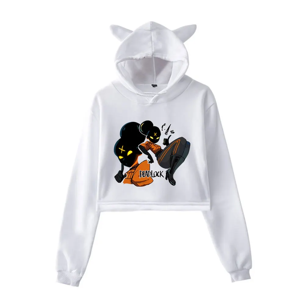 Hot Game Deadlock Vintage 90s Hoodie Streetwear Hoodie Merch Hoodies Sweatshirts for Girls Cat Ear Crop 