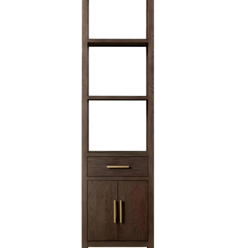 Solid wood French modern style high-profile bathroom cabinet with 3 open shelves and drawers, 2 door lockers for bathrooms
