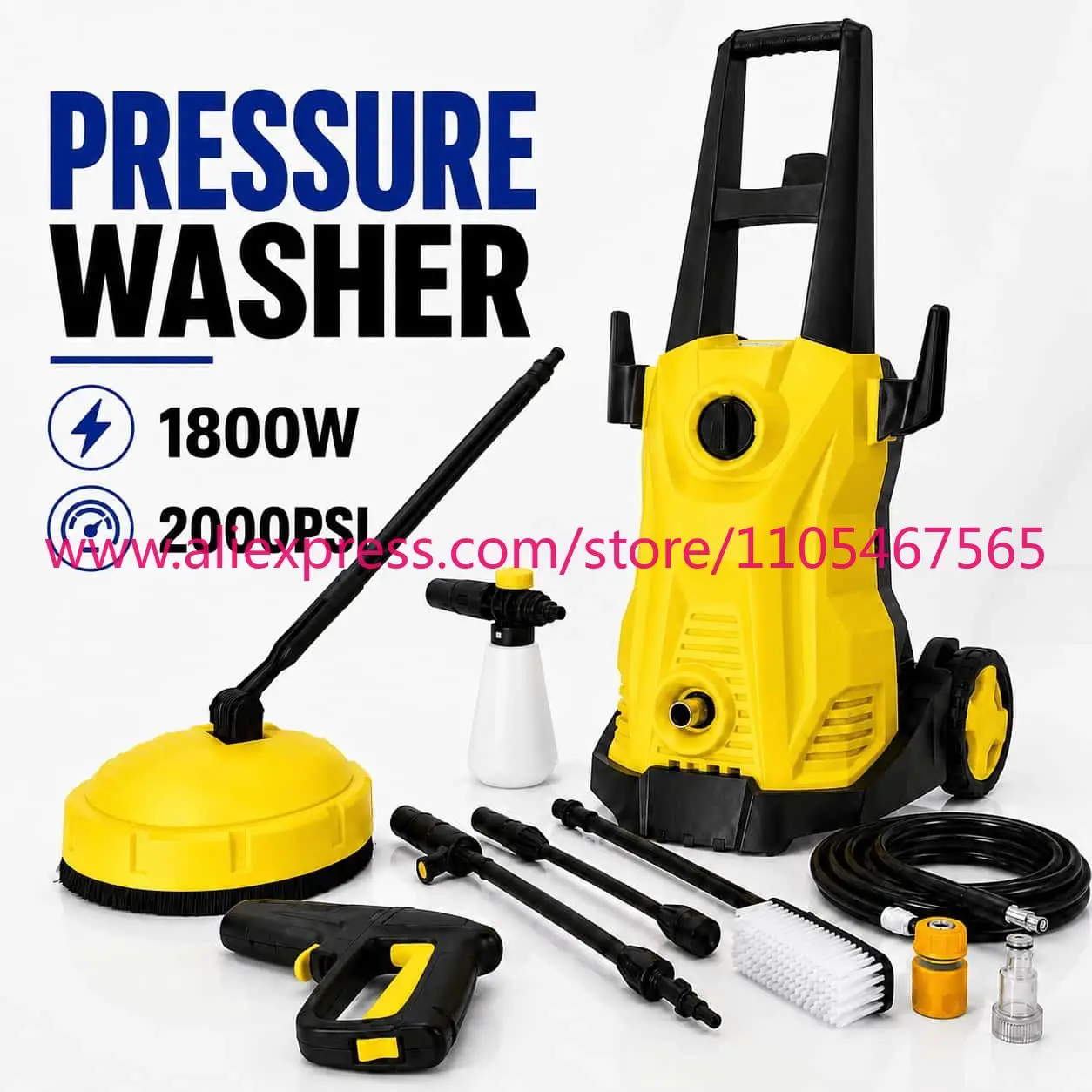 

1800W portable electric high-pressure washer with tube reel and complete accessories