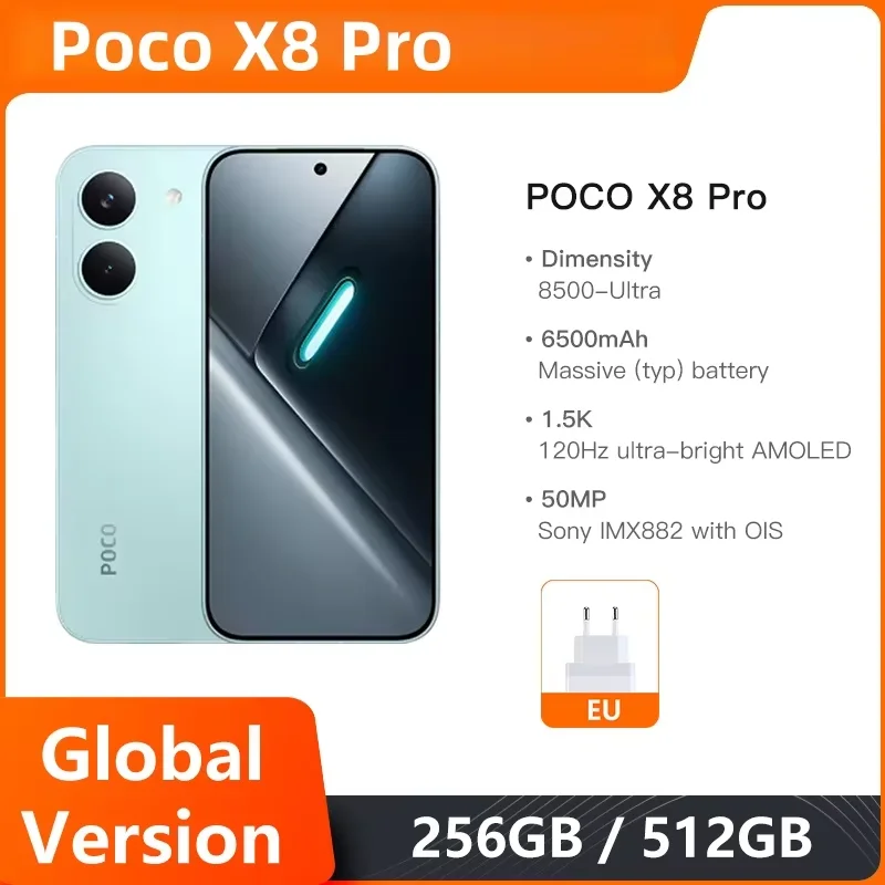 Global Version POCO X8 Pro 5G 120Hz Ultra-Bright AMOLED Display Smartphone 1.5K Dimensity 8500-Ultra NFC 50MP