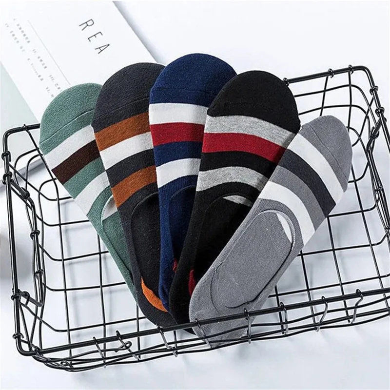 5/10 Pairs 2024 New Stripe Men High Quality Cotton Boat Socks Silicone Non-Slip Sports Socks Thin Invisible Women Low Cut Socks