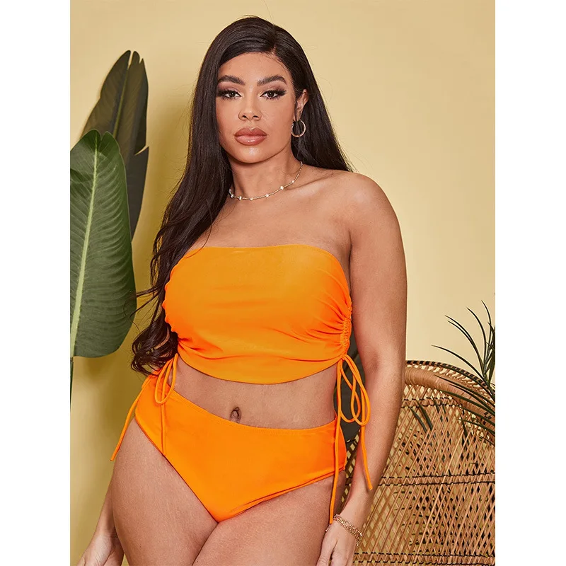 

Solid Color Strapless Plus Size Split Swimsuit for Women, Pure Desire Bikini, New Tight Backless Bikini for Women Casual Y2k