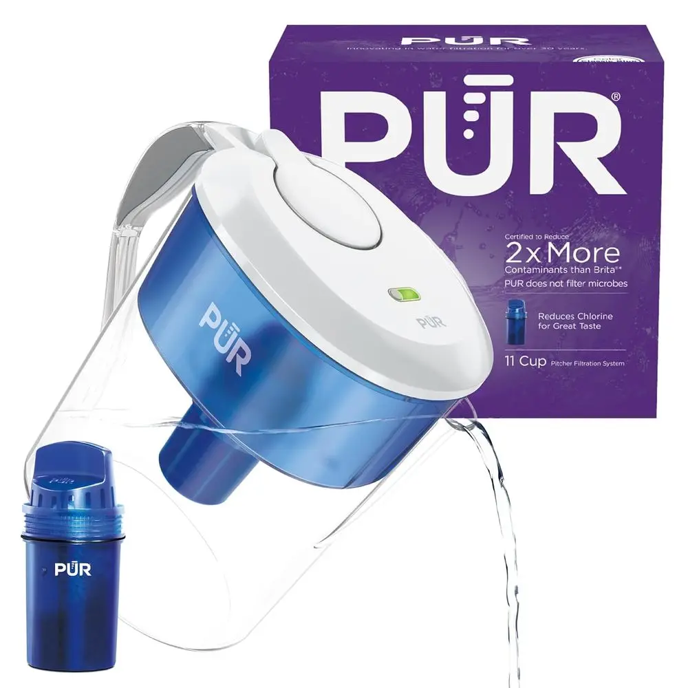 

11-Cup Water Pitcher with Genuine Filter, Cleaner, Great-Tasting Water, Dishwasher Safe, Powerful Filtration, Filter Change Ligh