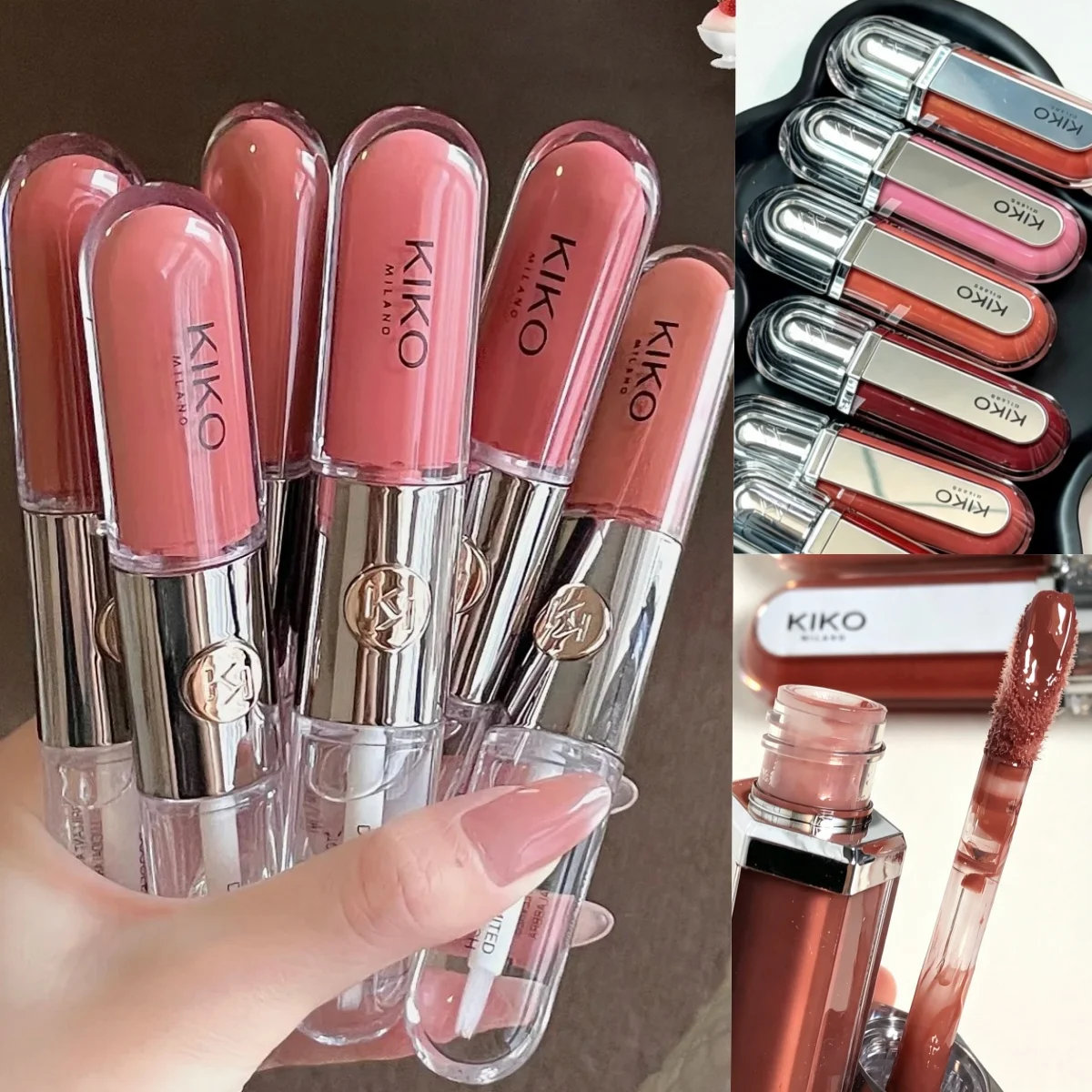 Neuer Kiko Doppelkopf-Lippenstift Transparenter Spiegel-Lipgloss 3D-Spiegel-Lippenfarbe Pflegender Glänzender Lippen-Volumizer Nicht Verblassendes Make-up