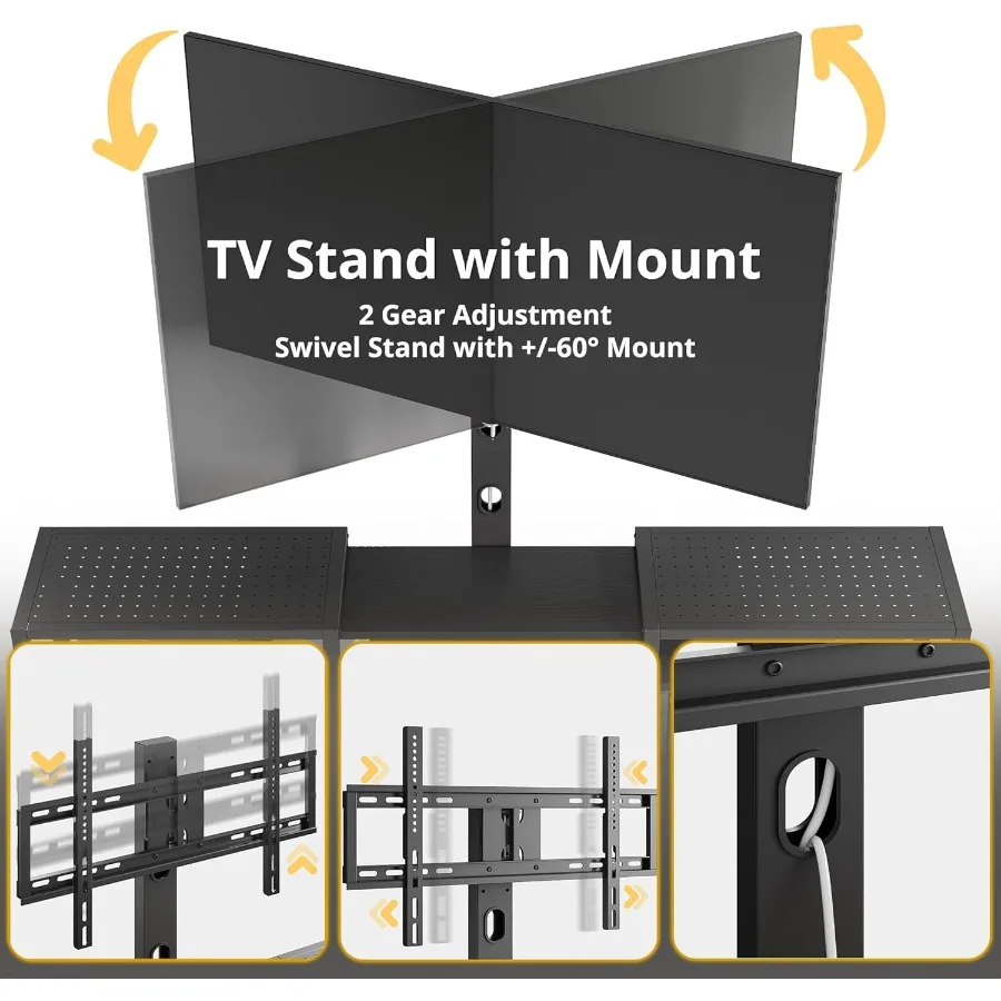 حامل تلفزيون 79 بوصة لأجهزة التلفاز حتى 85 بوصة مع حامل على الحائط ومخرج طاقة مدمج وحدة تخزين 3 طبقات مع إطار فولاذي حديث E