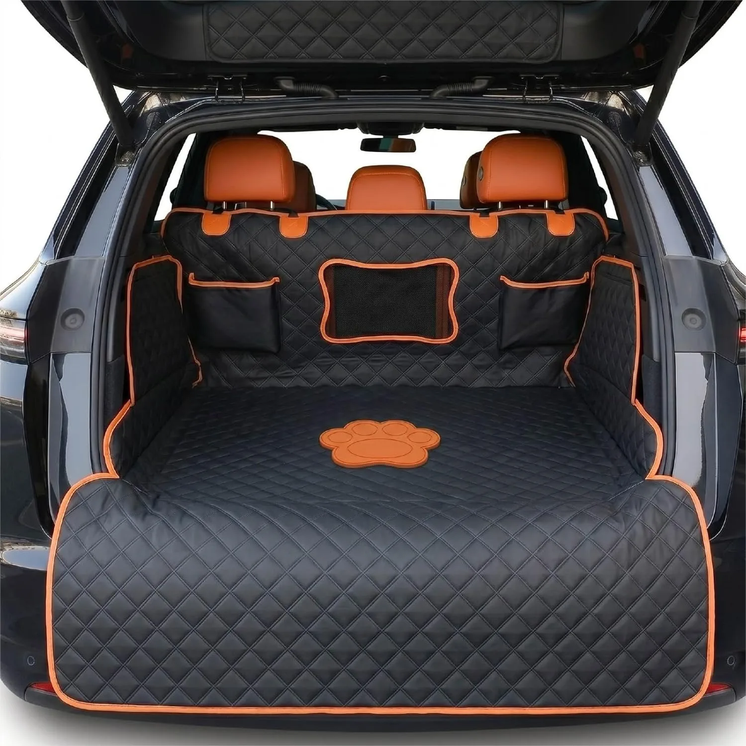 

SUV Cargo Liner for Dogs, Heavy Duty Non-Slip PU Leather Waterproof Dog Trunk Cover with Bumper Flap, Universal Fit for Mid-Size