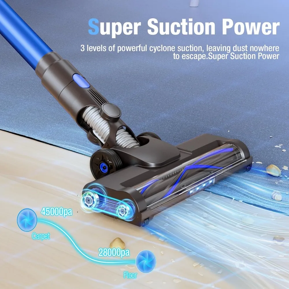 2025 Cordless Vacuum Cleaner, 550W 45KPA 45 Mins Self-Standing Vacuum Cleaners for Home, Stick Vacuum with LED Touch Screen