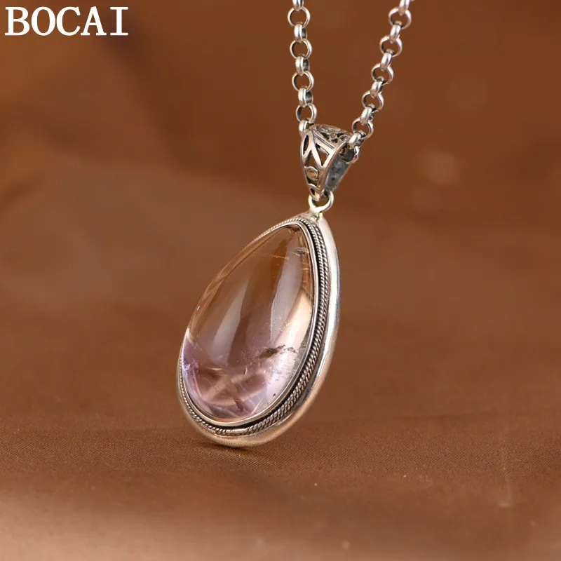 

BOCAI New S925 Pure Silver Simple And Fashionable Crystal Inlaid Water Droplet Pendant Women's Selected Gift