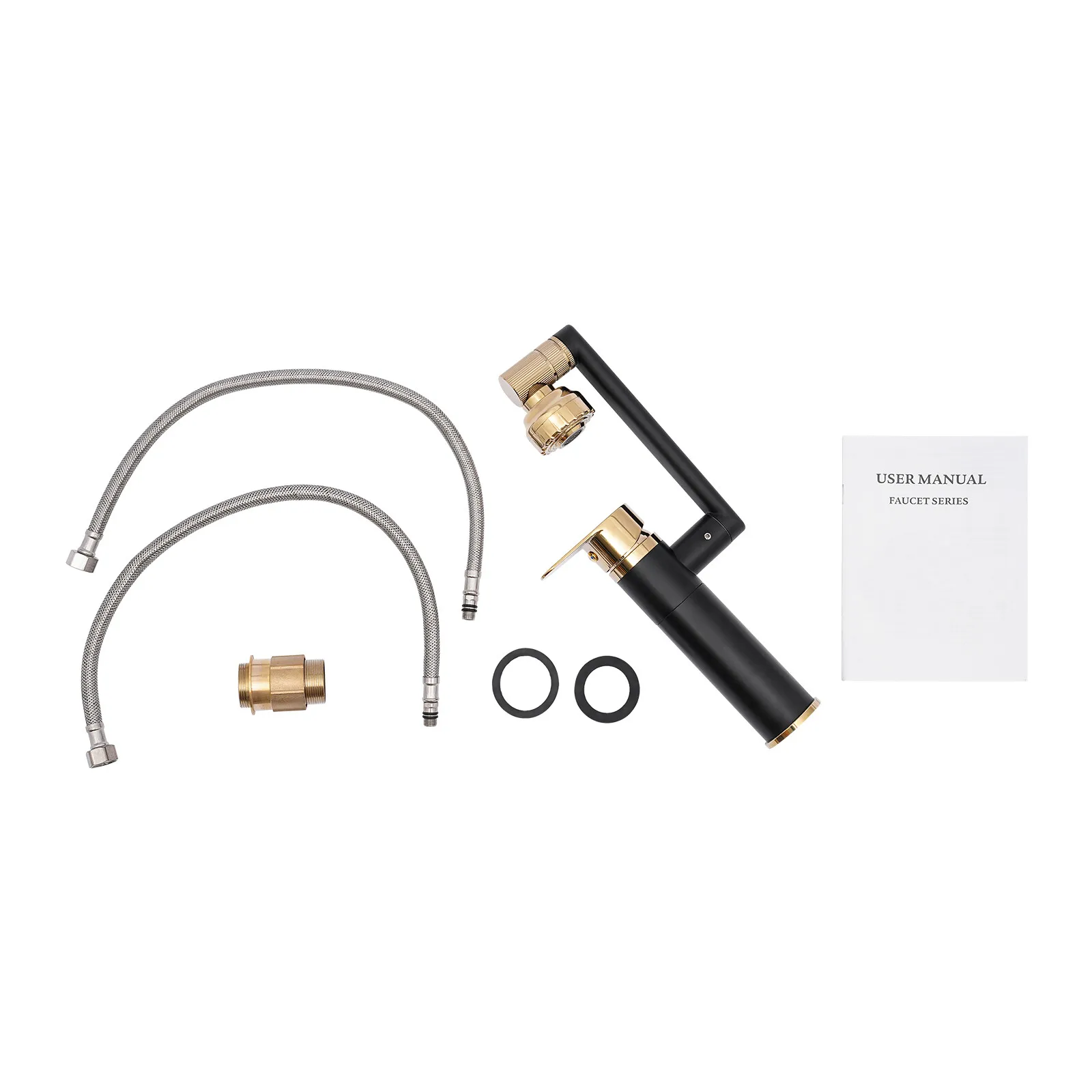 Матовый черный и золотой смеситель для ванной комнаты, двойной режим воды для чистки и стирки, 360° °     Вращение, латунный материал