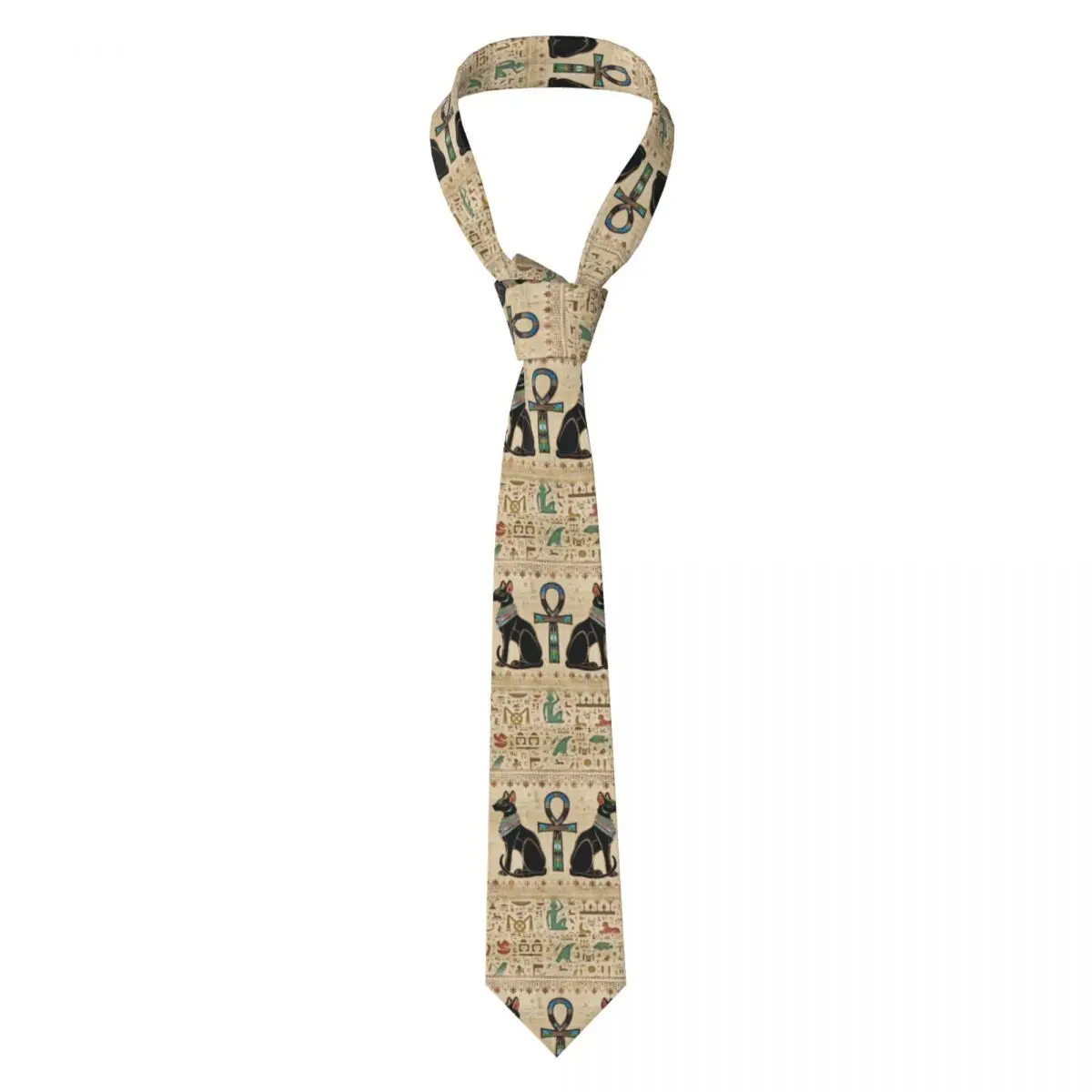 Custom Men Egyptian Cats And Ankh Cross Neck Ties Ancient Egypt Fashion Tie For Business