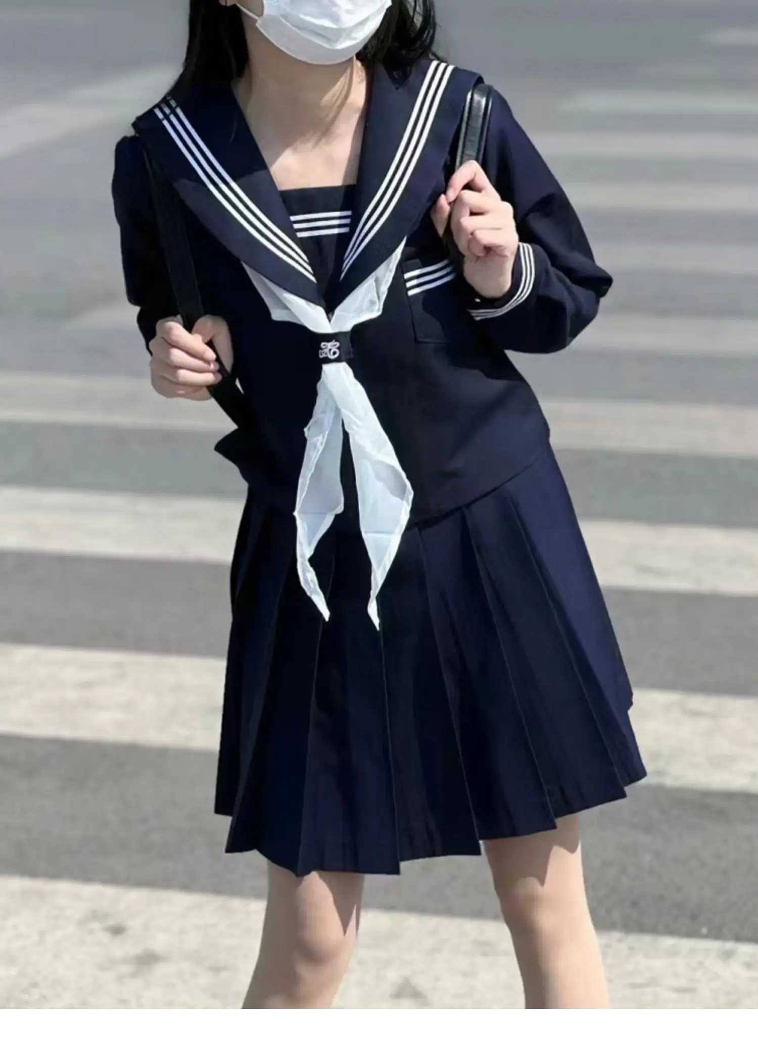 حجم كبير الحلو JK لعوب بحار طوق الفتيات قميص طويل الأكمام ربيع الخريف الحد من العمر عالية الخصر ألف خط مطوي تنورة