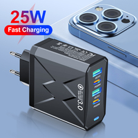 PD 25W USB C Charger 4 Ports 45W Fast Charging Type C Phone Adapter For iPhone 15 14 Samsung Xiaomi Quick Charge3.0 Wall Charger