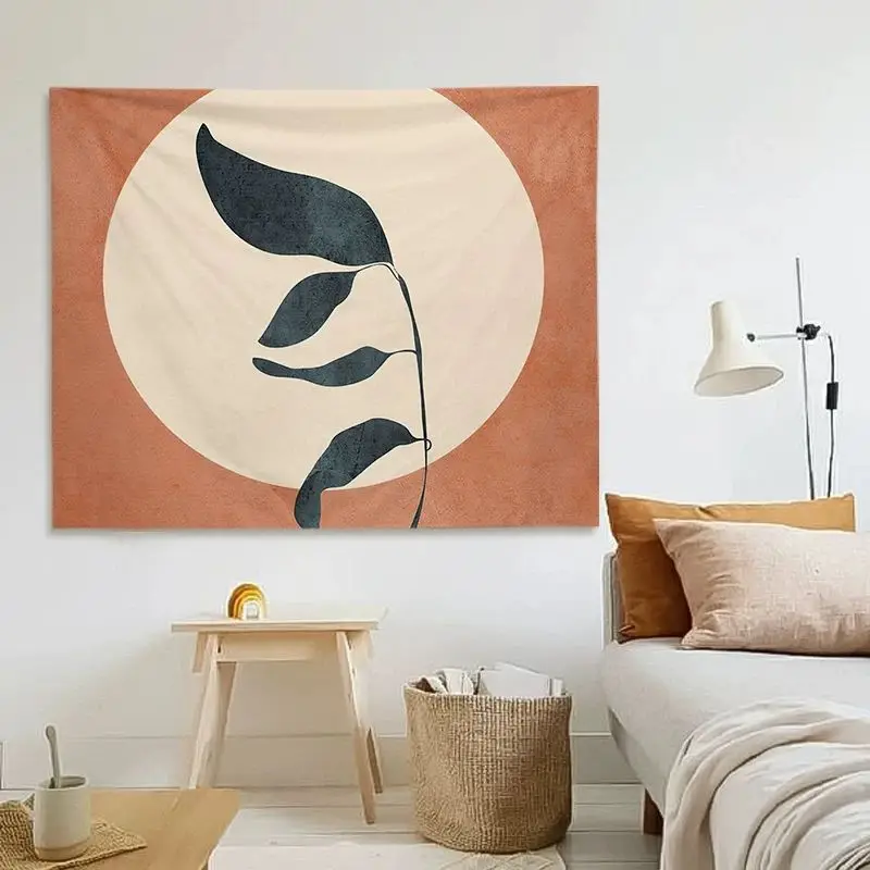 VIKAMA Terracotta Circle Deep Green Foliage Botanical Tapestry Mid Century Wall Decor Home Accent Elegant Soft Durable Cozy Gift