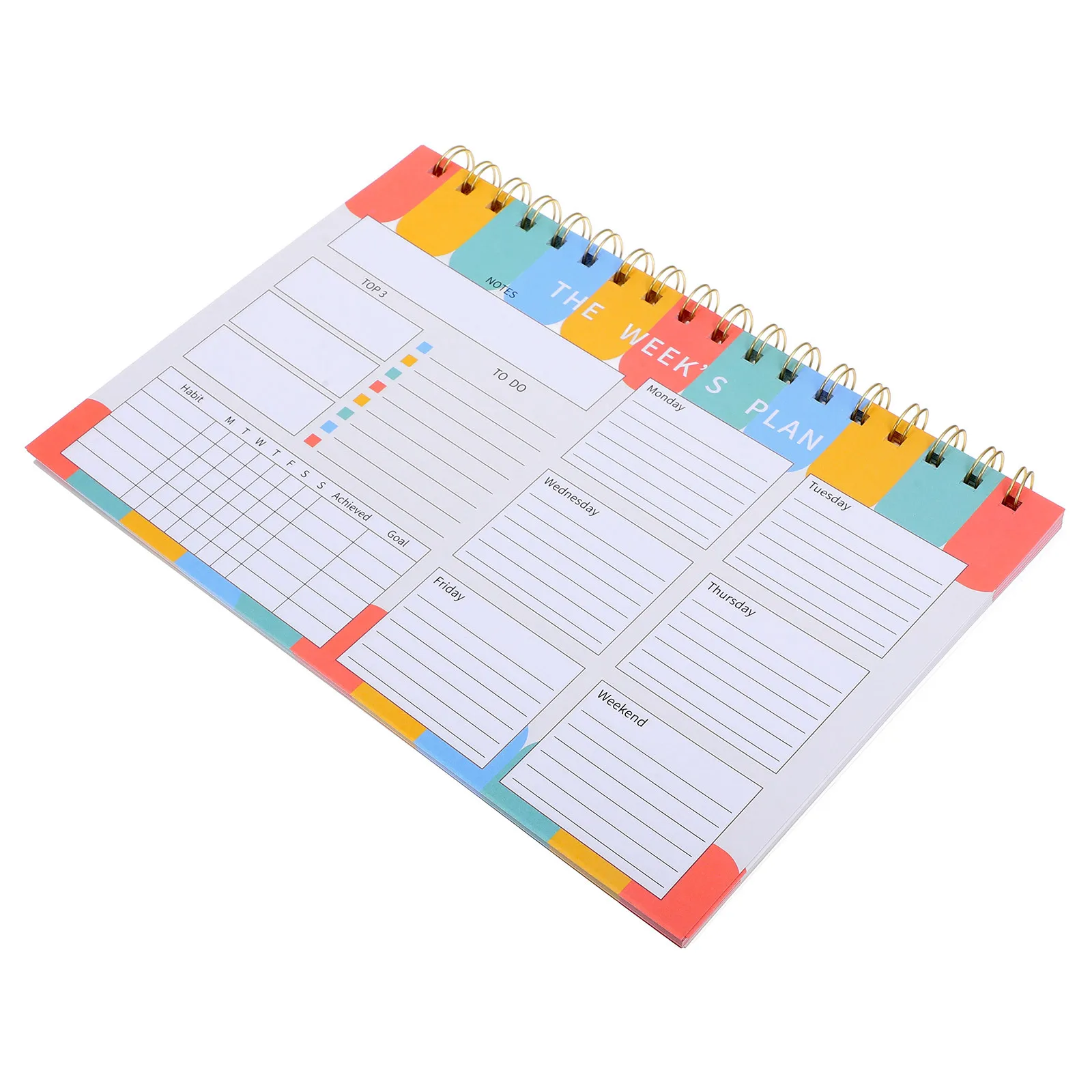 Cuaderno planificador semanal de gran tamaño, cubierta encuadernada con doble cable, páginas sin fecha, categorización de tareas, trabajo, uso escolar en el hogar