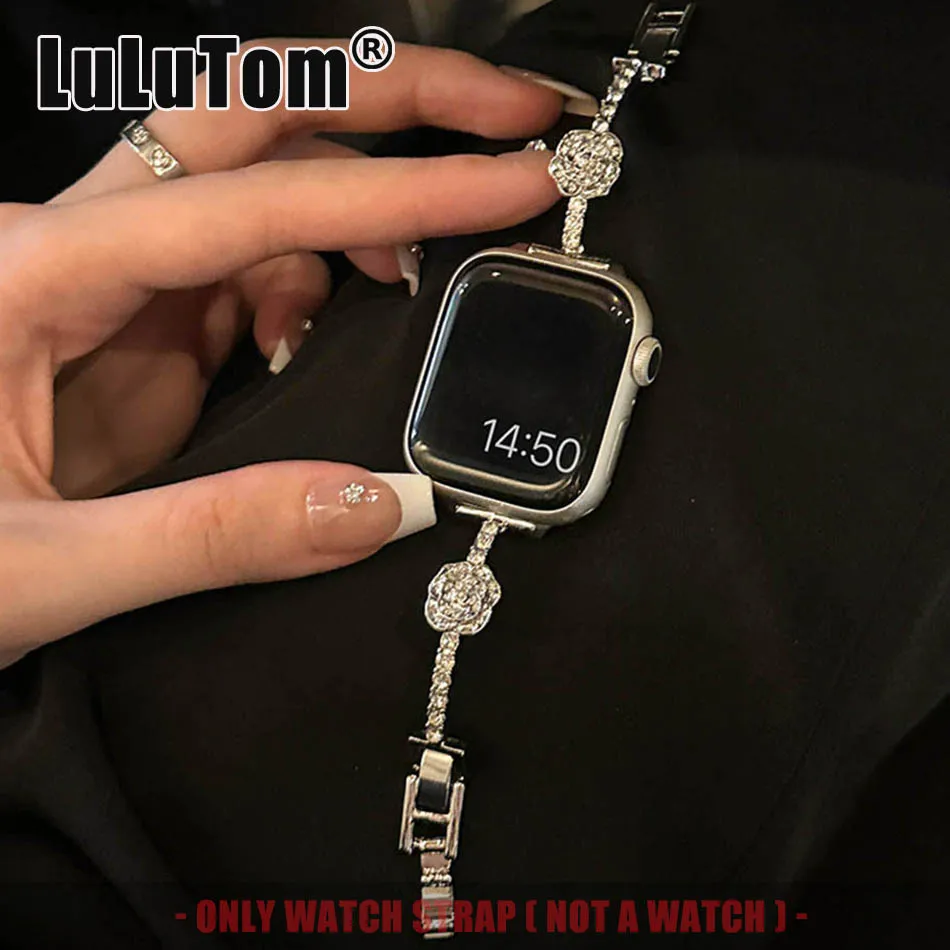 سوار كاميليا زركون فاخر لساعة أبل سلسلة 10 9 8 7 6 SE 5 4 3 2 1 ألترا iwatch 46 مم 38 مم 40 مم 41 مم 42 مم 44 مم 45 مم 49 مم سوار معدني أنيق للنساء