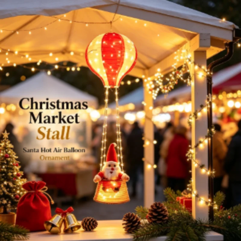 Santa Claus Hot Air Balloon String Lights for Indoor Christmas Holiday Creative Scene Setup Home Party Decoration Ornament