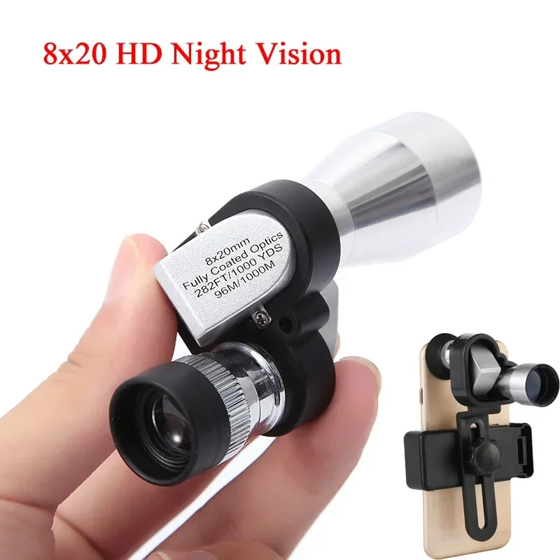 8x20 HD Night Vision Mini Pocket Zoom Monocular Outdoor Portable Telescope for Hunting Camping Mountaineering Hike Birdwatching