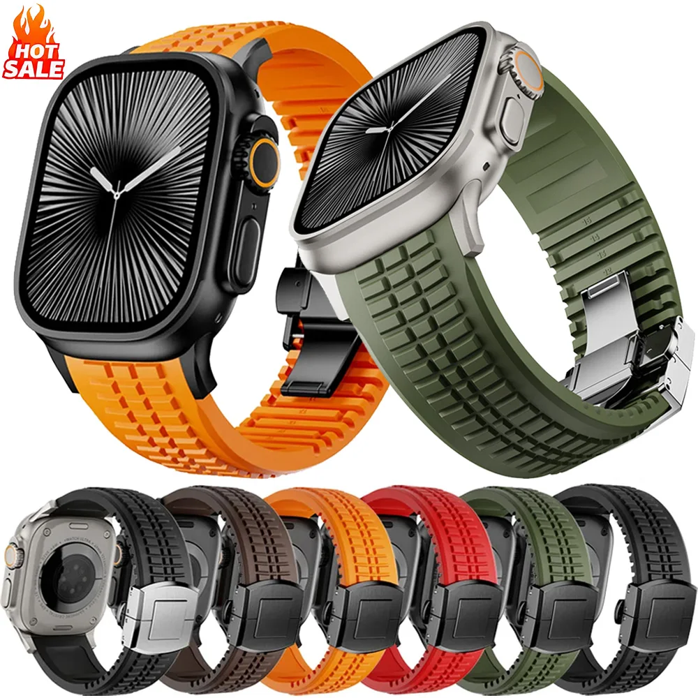 

Силиконовый ремешок для Apple Watch Ultra 2/1 49 мм 10 46 мм Роскошный спортивный браслет iWatch 9 8 7 6 5 SE 45 мм 44 мм Ремешок для часов