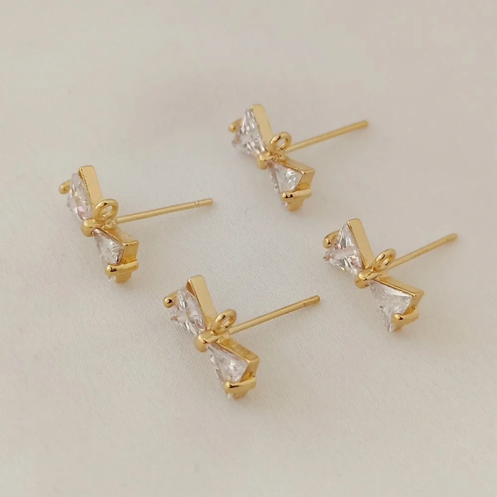 

14K Gold-plated S925 Silver Ear Pins with Zircon Bows and Pendant Earrings, DIY Handcrafted Jewelry