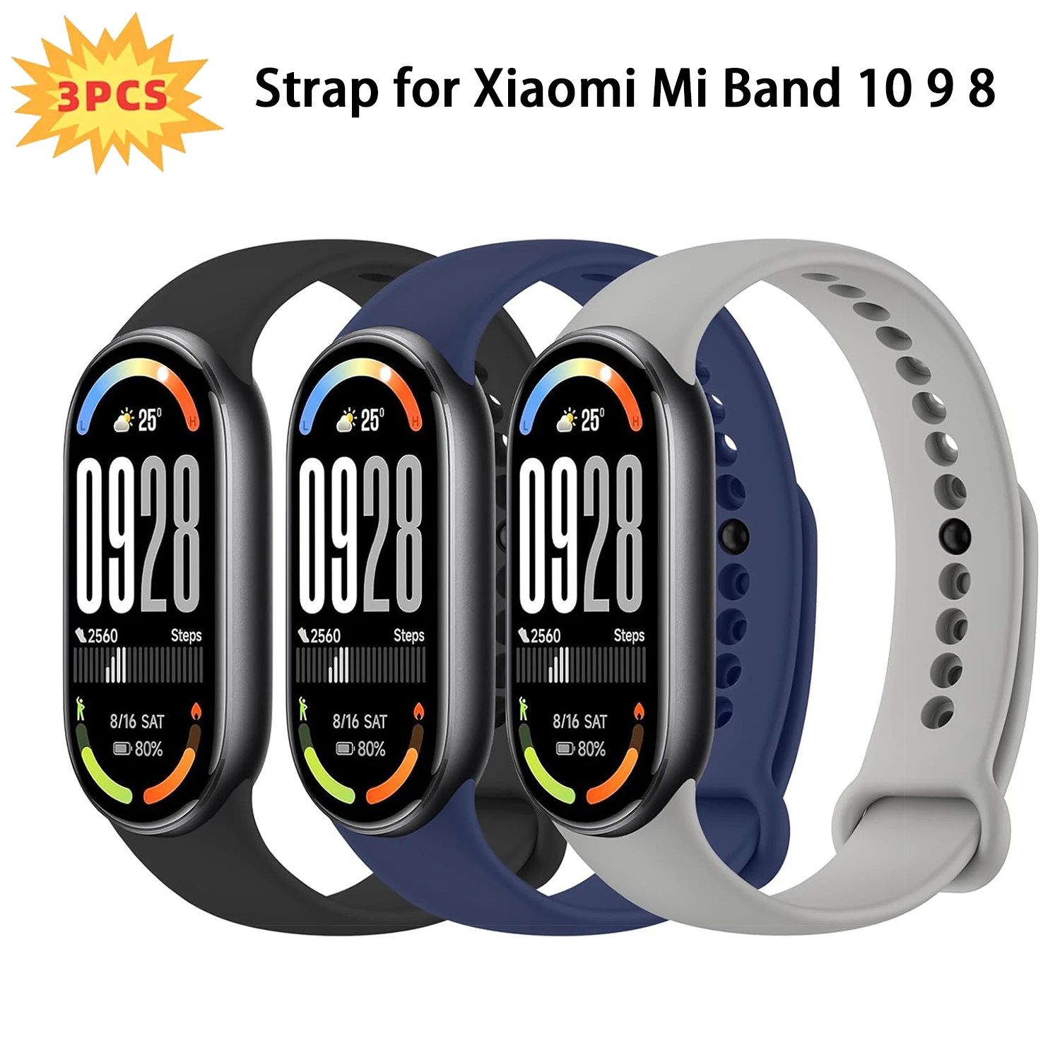 3 Stück weiches Silikonarmband für Xiaomi Mi Band 10/9 Sport Smart Armband Armband Mi Band 9/8/10 Ersatzband Zubehör