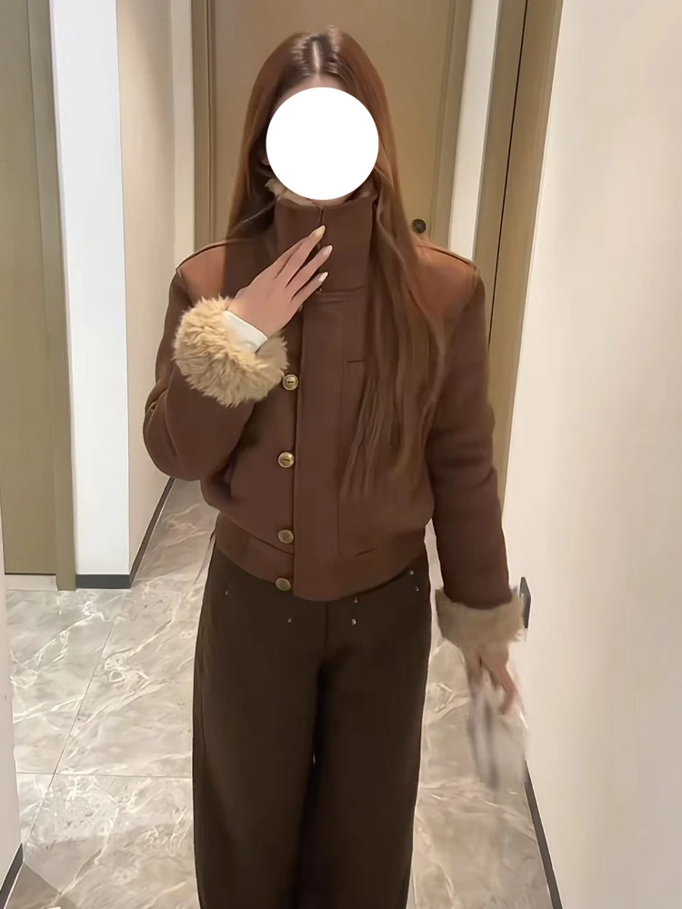 

Korean Sle Thiened Warmth High-End Retro Lamb Fur Jaet Women's Winter New Sle Women's Leather Fur Inteated Cotton Top