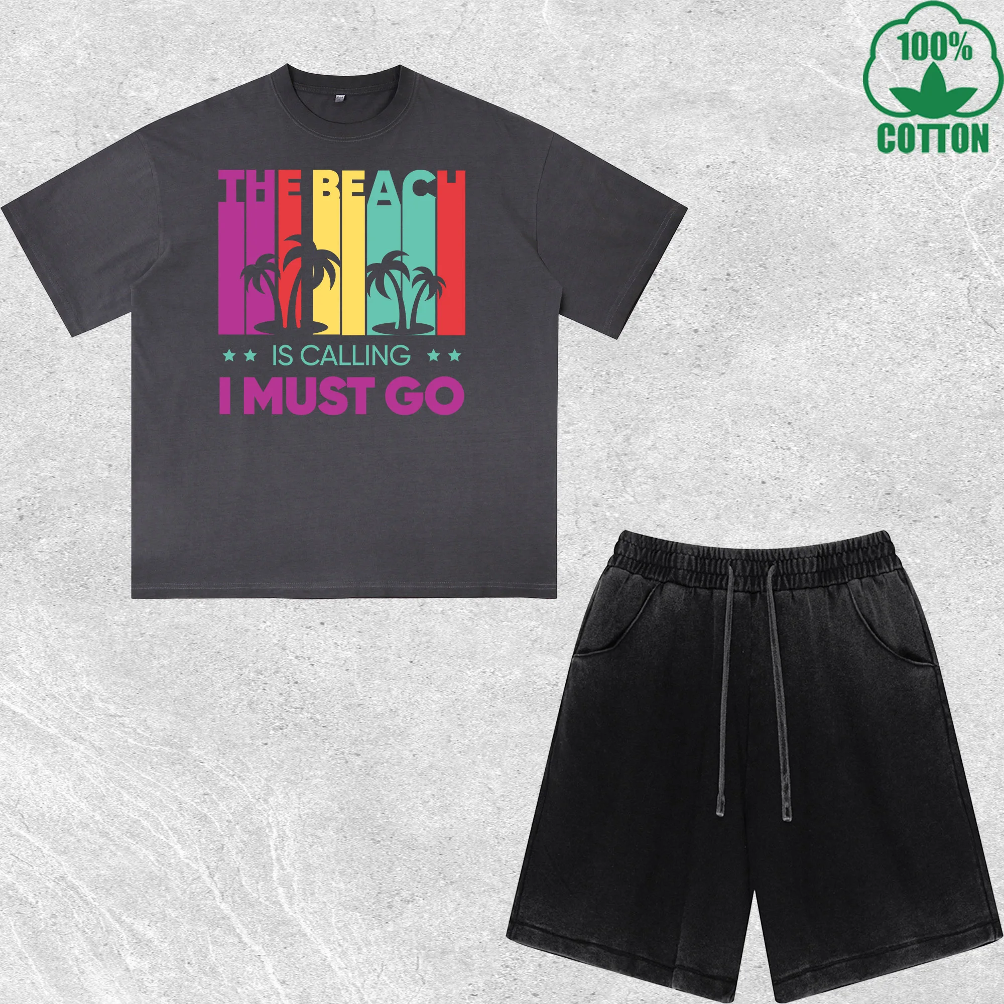 

Is Calling Must Go Printed Dirty Wash T-Shirt Shorts Set Multicolor Combo Loose Trendy Fashionable 100%Cotton