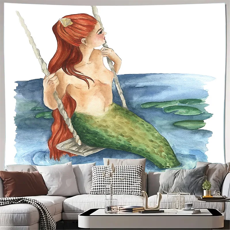 

Настенный гобелен с русалкой, океанская волна, эстетический декор комнаты, пляжный прибрежный домашний декор, хиппи, настенный подвесной природный пейзаж, художественный подарок
