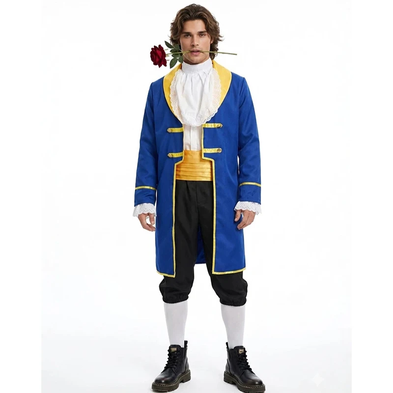 

2026 New Arrival Beauty Prince Halloween Fancy Dress Up Adult Blue Aristocrat Colonial Cosplay Beast Men Costume