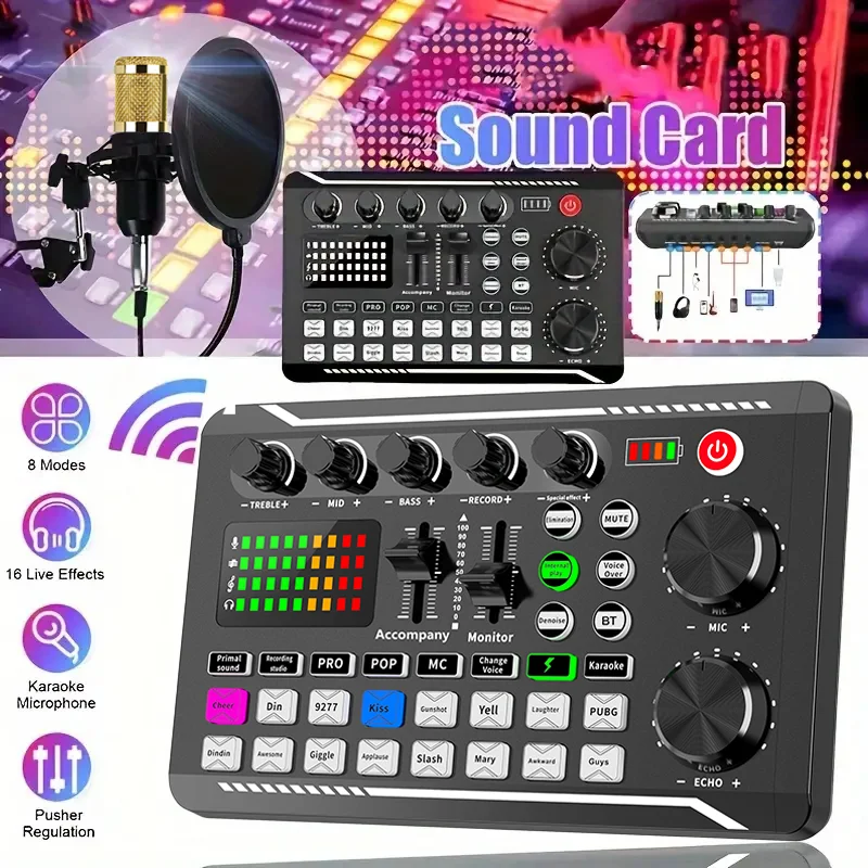 Tarjeta de sonido en vivo, mezclador en vivo para DJ, tarjeta de sonido Bluetooth, consola, grabación, tarjeta de sonido de estudio, utilizada para cantar en vivo