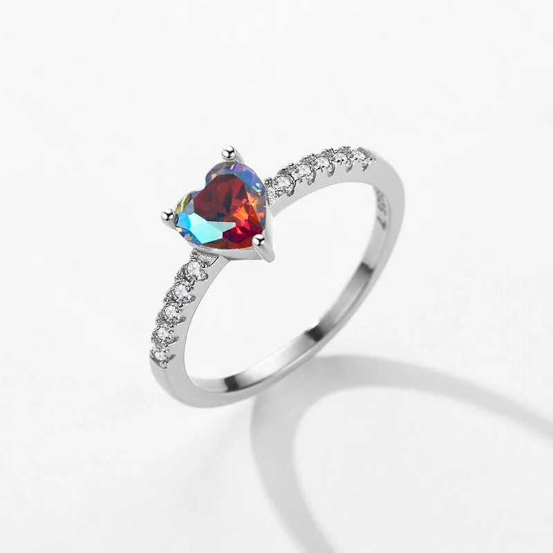 

GL Sweet Heart Multicolor Zircon Ring for Women-Fashionable, Creative Niche Lightweight Luxury Cute Heart-Shaped Ring Ideal Gift