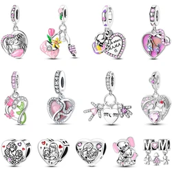 S925 Sterling Silver Mother's Day Tulip Heart Princess Pink Diamond Charms Beads 3mm DIY Fine Jewelry Gifts Making