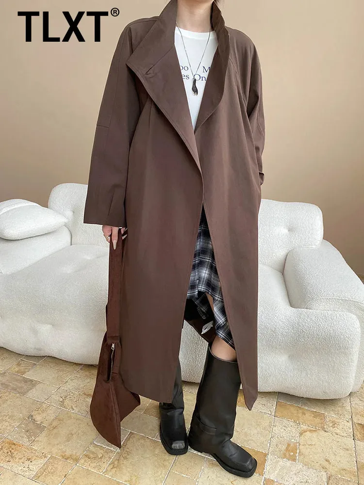 

TLXT модный женский уличный Тренч из тенселя в британском стиле с поясом на одной пуговице и длинными рукавами, зима 2025