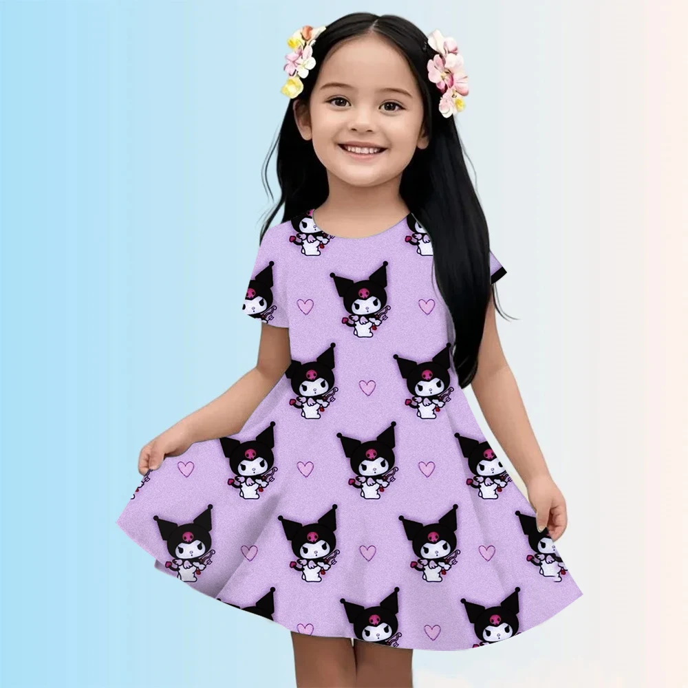 

Sanrio Hello Kitty с 3D принтом, модное милое платье с короткими рукавами и мультяшным узором, молодежная одежда для косплея, одежда Kuromi, милая одежда