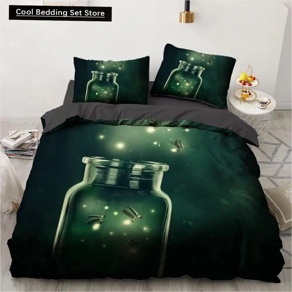 

Forest Duvet Cover Set Fireflies Flying In A Glass Bottle Bedding Set Queen Size Animals 2/3pcs Polyester Quilt Cover for Kids