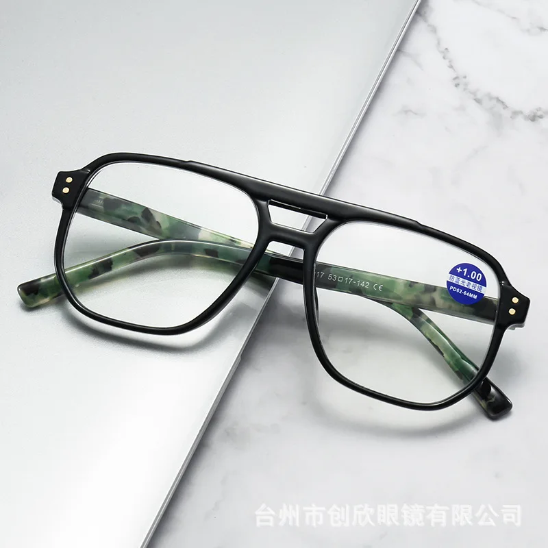 New Double Beam Reading Glasses Large Frame Fashionable Presbyopia Glasses Business Clear Lens Anti Blue Light Reading Glasses