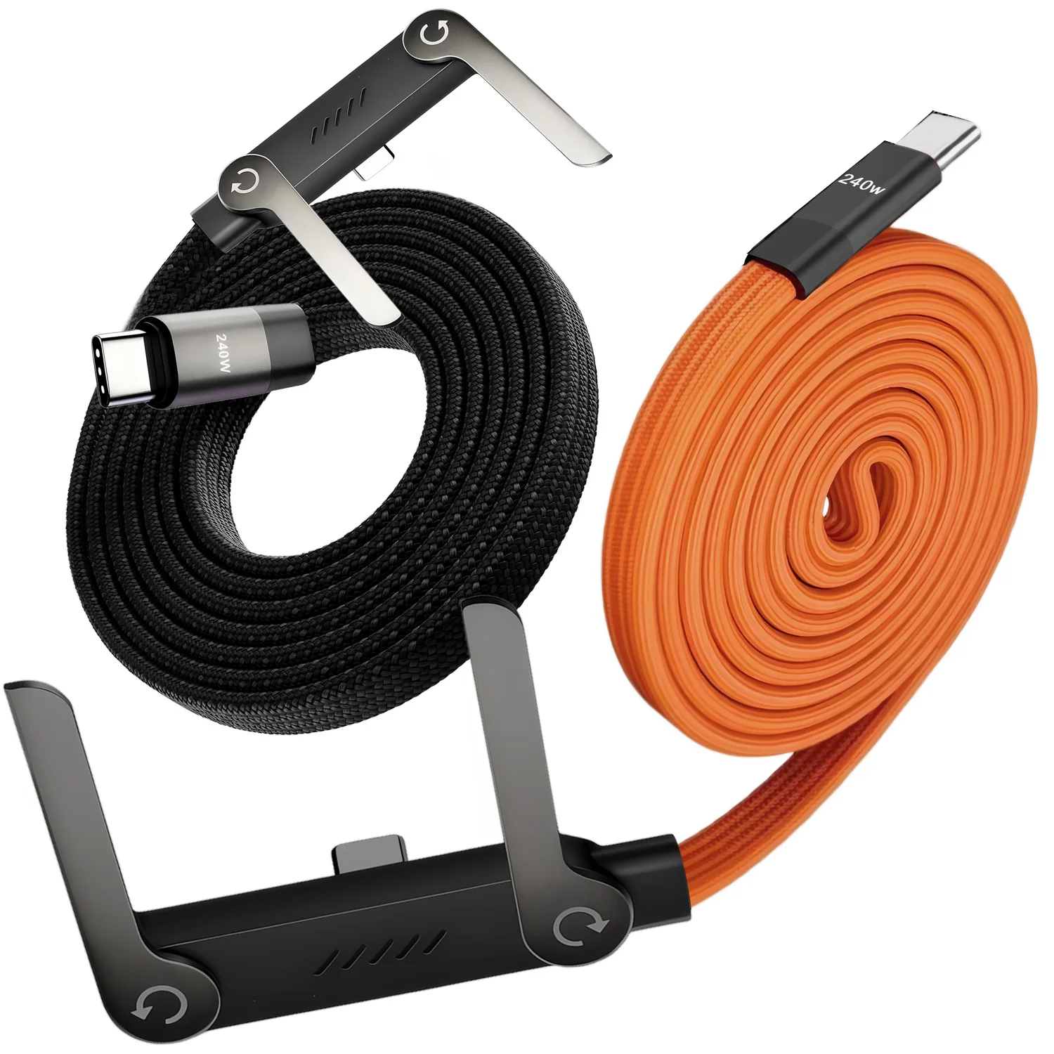 240W Fast Charging Cable 2-in-1 Foldable Phone Holder Stand Data Cord for iPhone 15 Samsung S24 Xiaomi