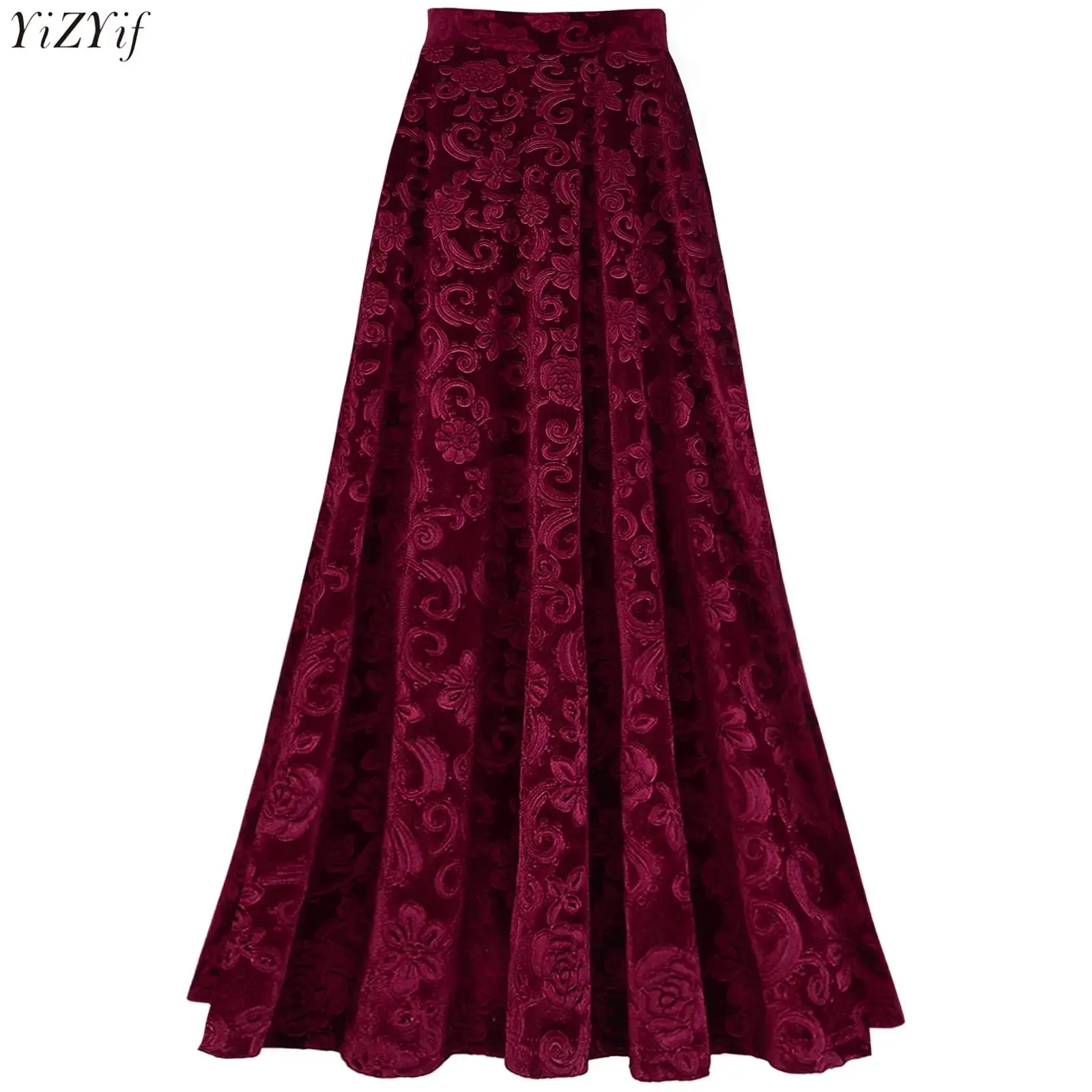 

Women Vintage Skirt Flower Print Patterned Elastic Waistband Solid Color A-line Skirt for Wedding Party Ball Banquet Theme Party