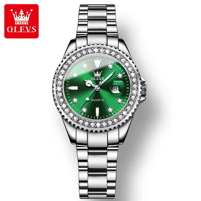 

OLEVS 9945 Quartz Diamond-encrusted Luxury Watches for Women Waterproof Fashion Stainless Steel Strap Women Wristwatch Luminous