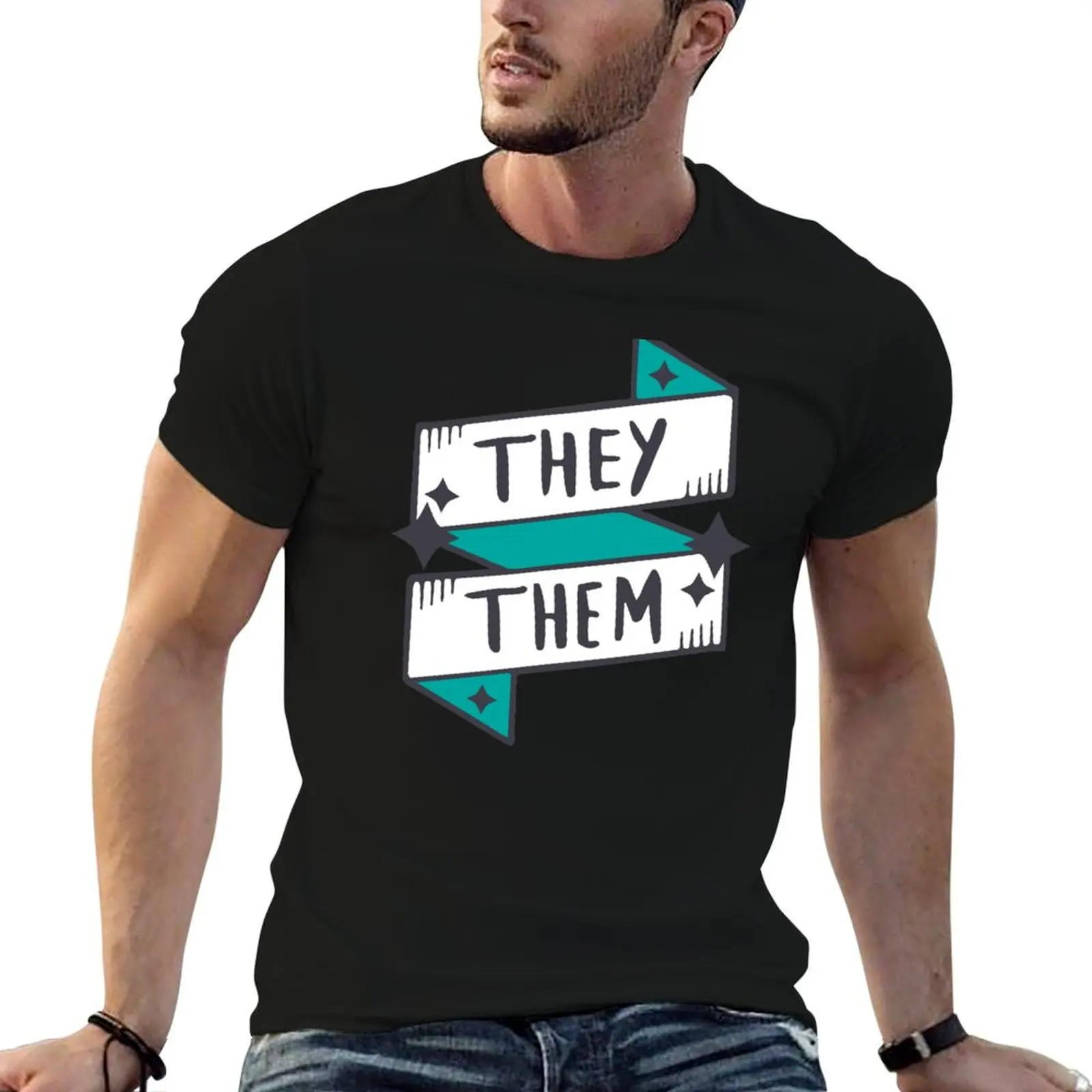 

They / Them (Non-binary) Blue / Turquoise in Cyan T-Shirt funny t shirts cotton t shirt man designer T-Shirt