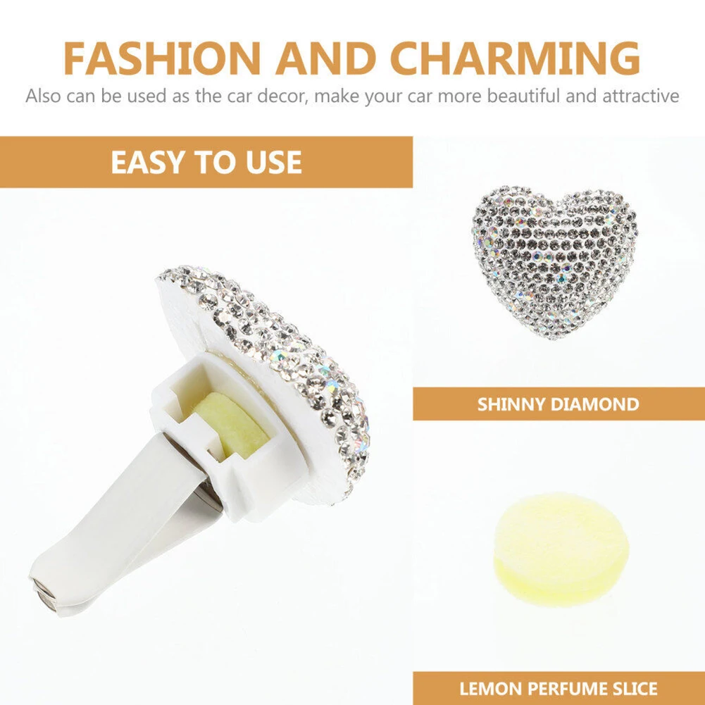 Vent Clip Car Heart-shaped Shiny Rhinestone Perfume Clip 1pc Brand New Car Perfume Clip Rhinestone High Quality